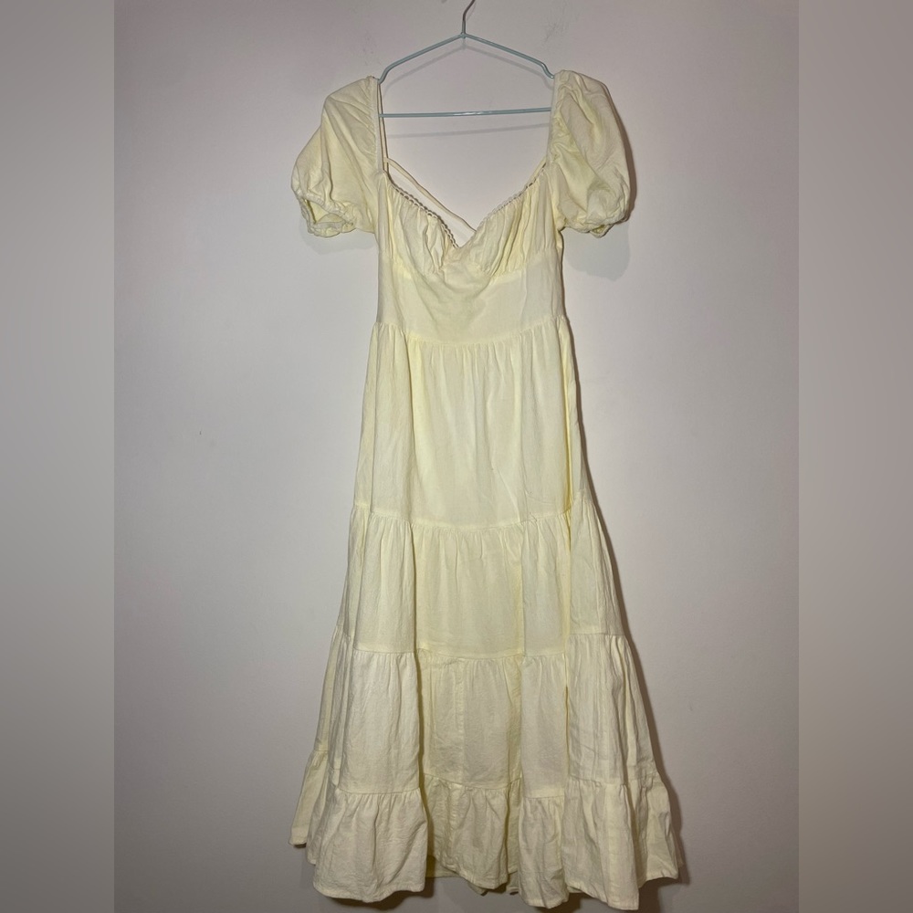 Womens' Pale Yellow Tiered Open Back Shein Dress